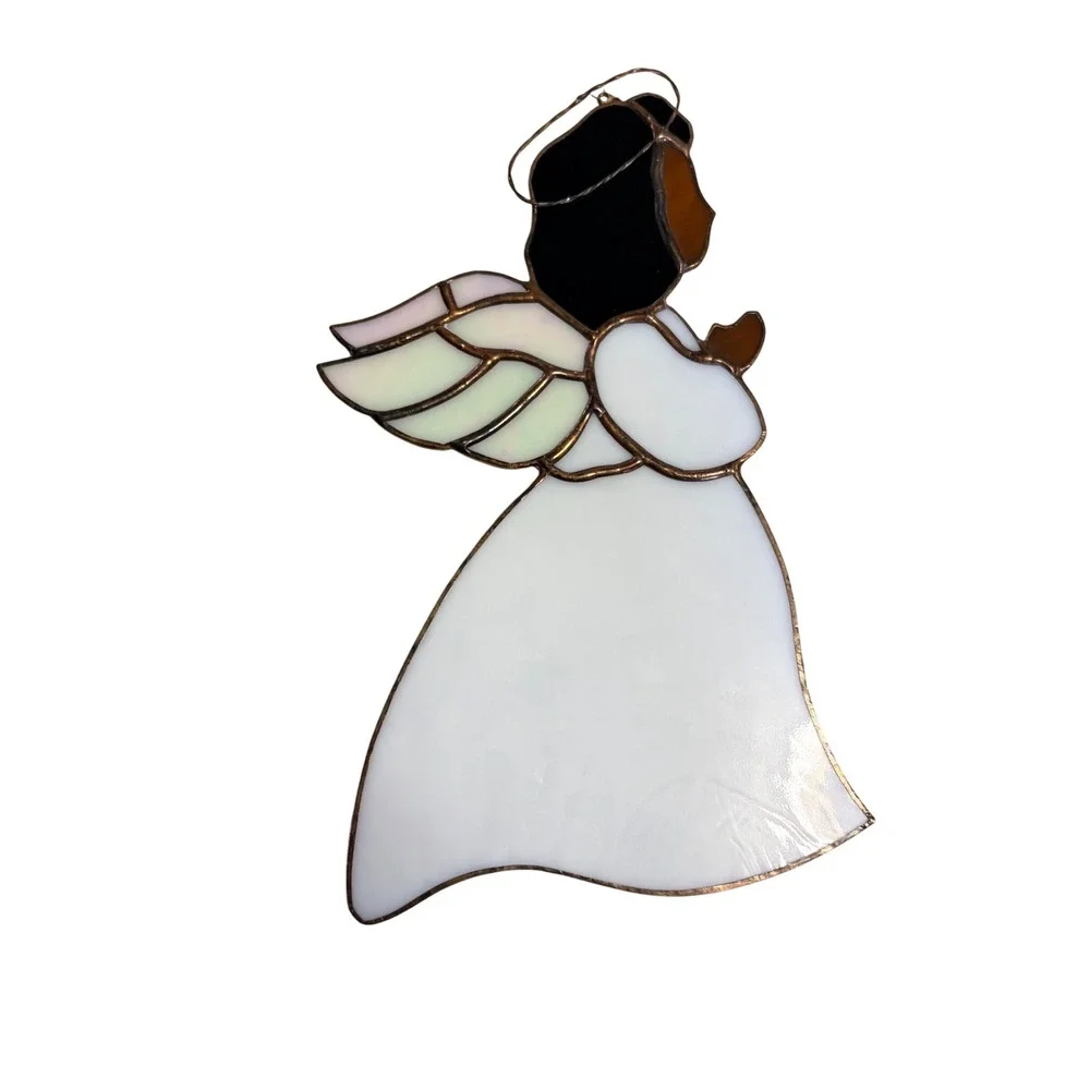 Stained Glass Praying Angel Suncatcher Iridescent Wings Window Hanging Decor